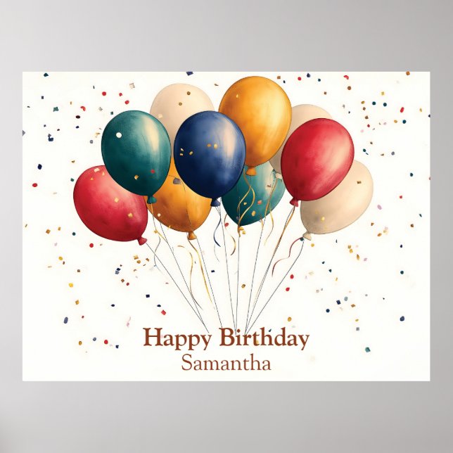 Farbenfrohe Feierlichkeiten Ballons mit Confetti Poster (Vorne)