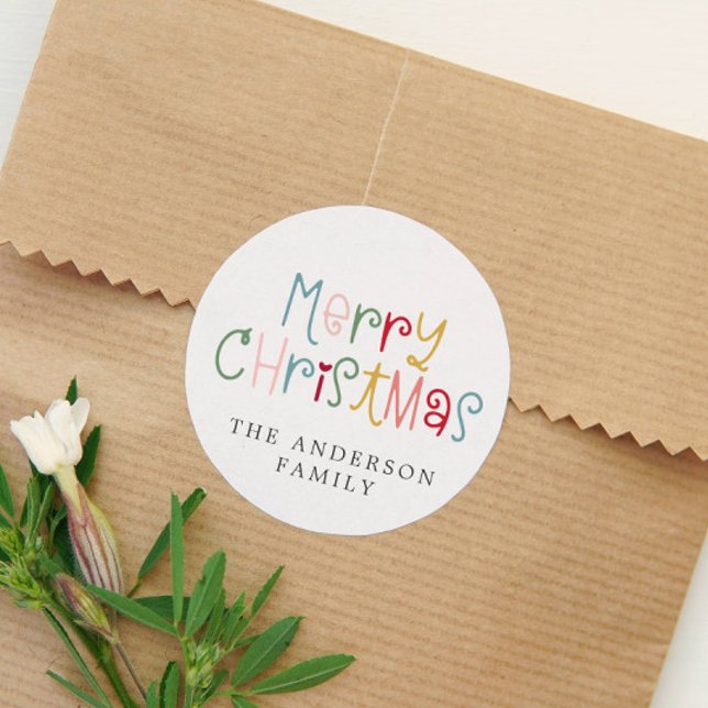 Farbenfrohe Feiertage Frohe Weihnachtsfeier Runder Aufkleber (Von Creator hochgeladen)