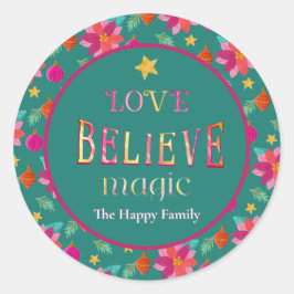 Farbenfrohe Feiertage glauben Weihnachten Runder Aufkleber