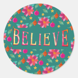 Farbenfrohe Feiertage glauben Weihnachten Runder Aufkleber