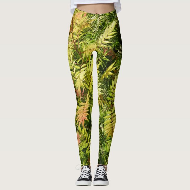 Farbenfrohe feine Blätter Muster-Legierung Leggings (Vorderseite)
