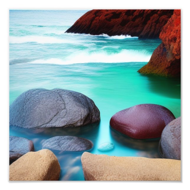 Farbenfrohe Felsen im türkisfarbenen Meer Fotodruck (Vorne)