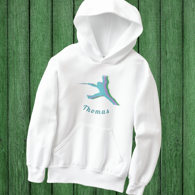 Farbenfrohe Fencer-Silhouette, die den Namen des J Hoodie (Von Creator hochgeladen)