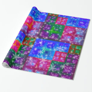Farbenfrohe Fenster mit Schneeflocken Geschenkpapier