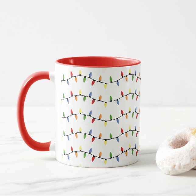 Farbenfrohe Festliche Weihnachtsbaum Lichter Kunst Tasse (Mit Donut)
