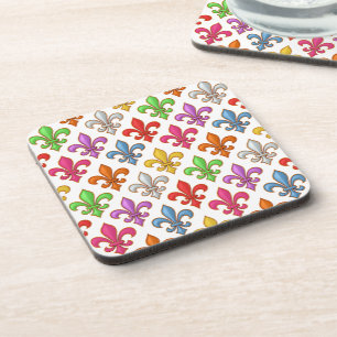 Farbenfrohe Fette Fleur-de-lis-Blumen Weiß Getränkeuntersetzer