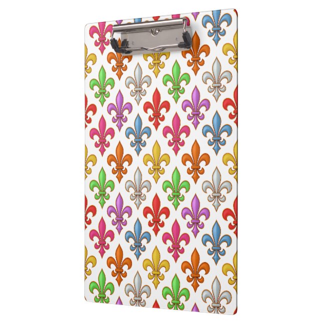 Farbenfrohe Fette Fleur-de-lis-Blumen Weiß Klemmbrett (Links)