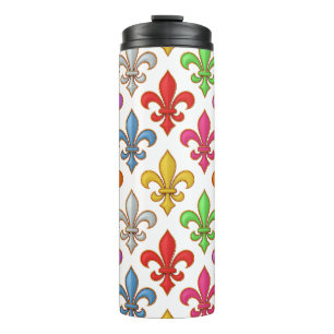 Farbenfrohe Fette Fleur-de-lis-Blumen Weiß Thermosbecher