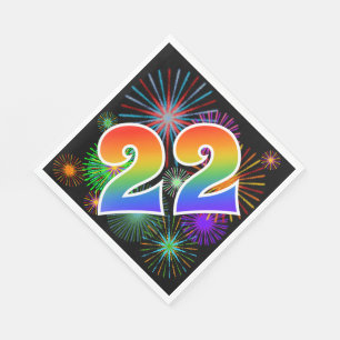 Farbenfrohe Feuerwerke + Regenbogenmuster "22" Ere Serviette