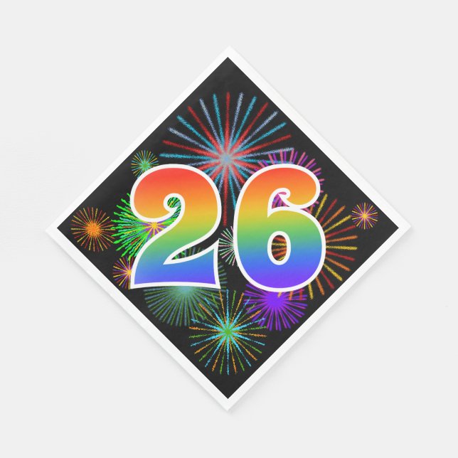 Farbenfrohe Feuerwerke + Regenbogenmuster "26" Eve Serviette (Ecke)
