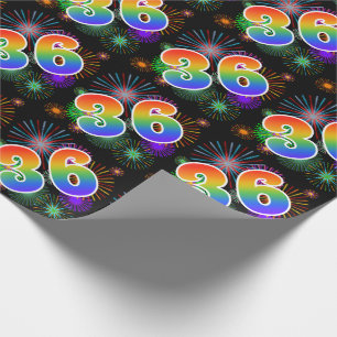 Farbenfrohe Feuerwerke + Regenbogenmuster "36" Ere Geschenkpapier