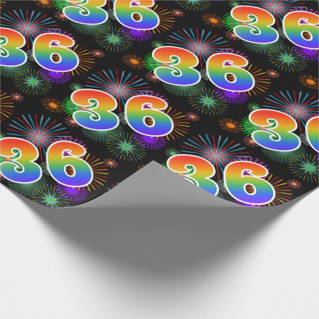 Farbenfrohe Feuerwerke + Regenbogenmuster "36" Ere Geschenkpapier (Ecke)