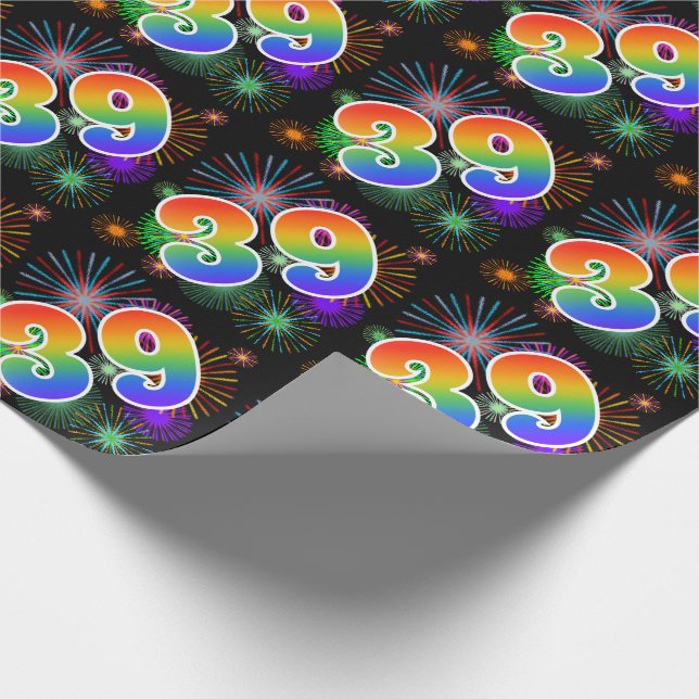 Farbenfrohe Feuerwerke + Regenbogenmuster "39" Eve Geschenkpapier (Ecke)