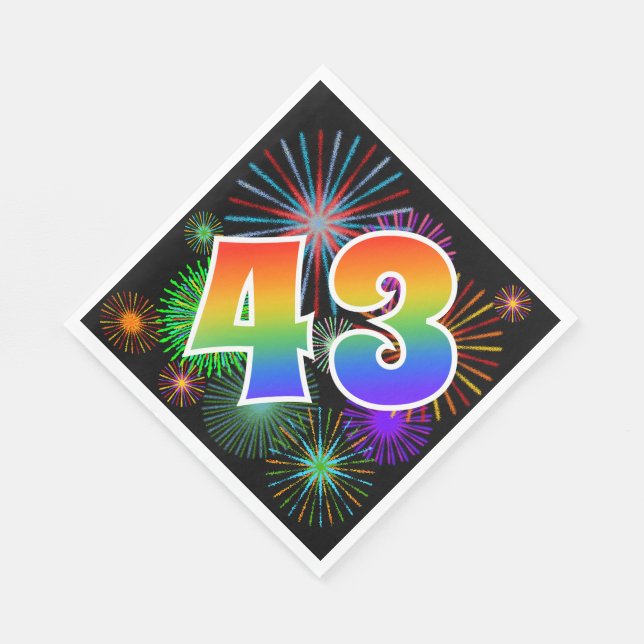 Farbenfrohe Feuerwerke + Regenbogenmuster "43" Eve Serviette (Ecke)