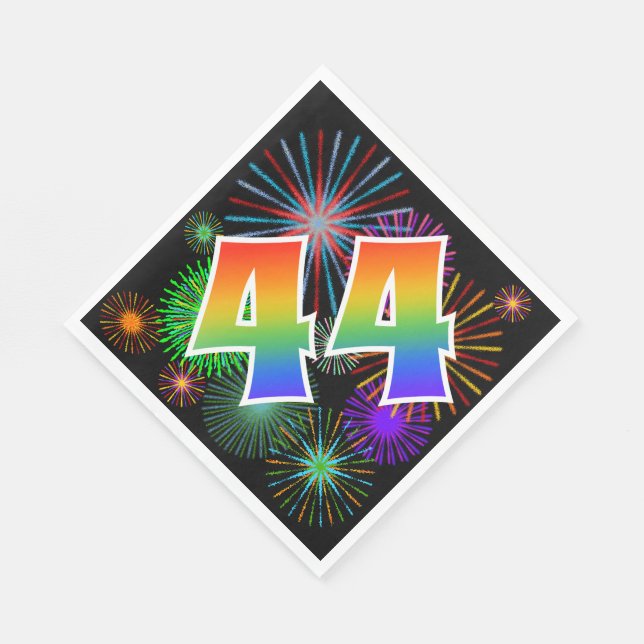 Farbenfrohe Feuerwerke + Regenbogenmuster "44" Ere Serviette (Ecke)