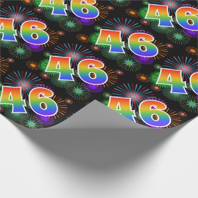 Farbenfrohe Feuerwerke + Regenbogenmuster "46" Ere Geschenkpapier (Ecke)