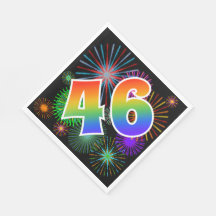 Farbenfrohe Feuerwerke + Regenbogenmuster "46" Ere