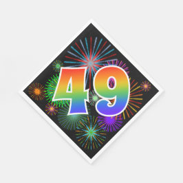 Farbenfrohe Feuerwerke + Regenbogenmuster "49" Eve Serviette