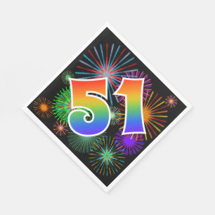 Farbenfrohe Feuerwerke + Regenbogenmuster "51" Ere Serviette