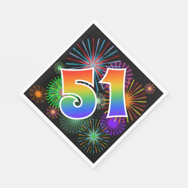 Farbenfrohe Feuerwerke + Regenbogenmuster "51" Ere Serviette (Ecke)