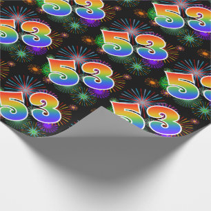 Farbenfrohe Feuerwerke + Regenbogenmuster "53" Eve Geschenkpapier
