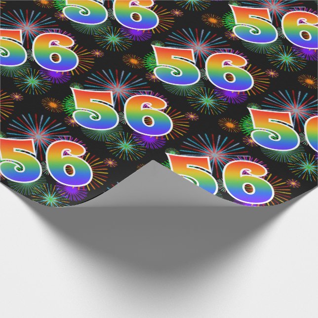 Farbenfrohe Feuerwerke + Regenbogenmuster "56" Eve Geschenkpapier (Ecke)