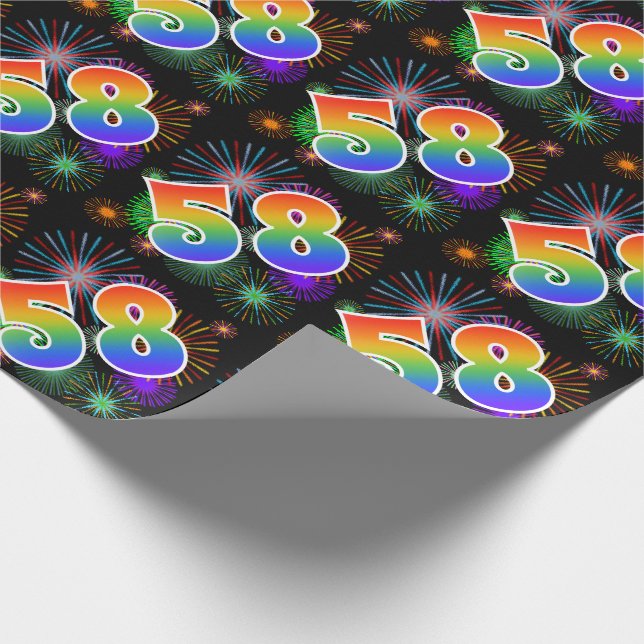 Farbenfrohe Feuerwerke + Regenbogenmuster "58" Eve Geschenkpapier (Ecke)