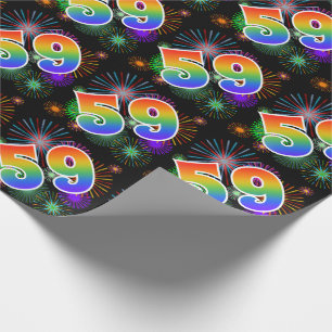 Farbenfrohe Feuerwerke + Regenbogenmuster "59" Eve Geschenkpapier