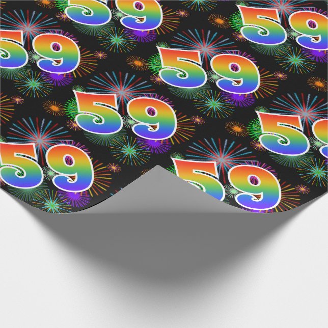 Farbenfrohe Feuerwerke + Regenbogenmuster "59" Eve Geschenkpapier (Ecke)