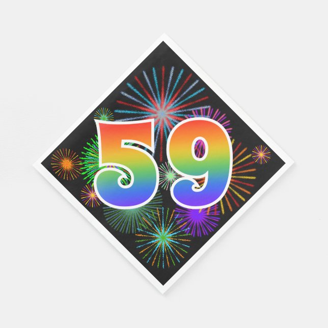 Farbenfrohe Feuerwerke + Regenbogenmuster "59" Eve Serviette (Ecke)