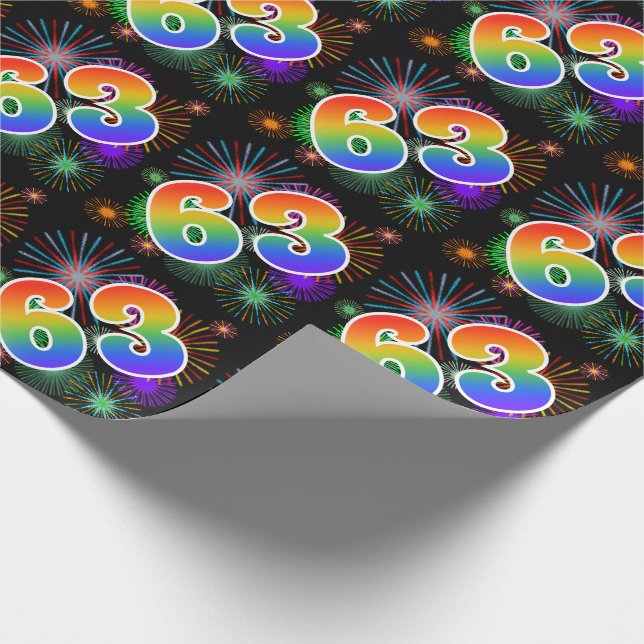 Farbenfrohe Feuerwerke + Regenbogenmuster "63" Eve Geschenkpapier (Ecke)