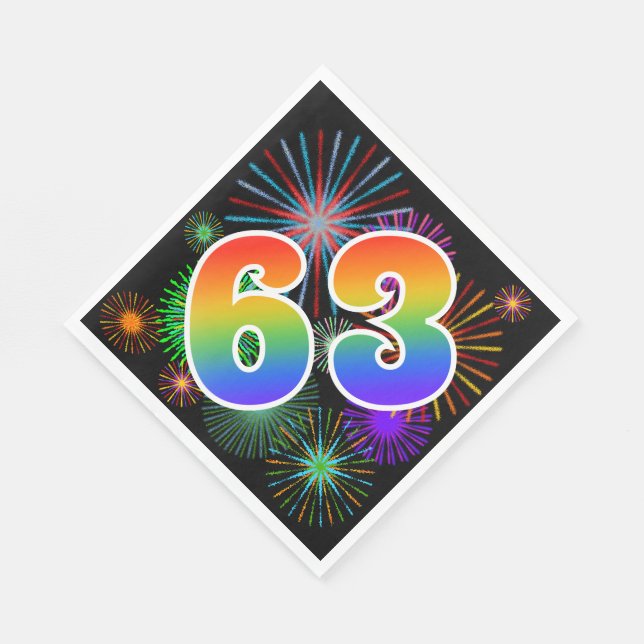 Farbenfrohe Feuerwerke + Regenbogenmuster "63" Eve Serviette (Ecke)