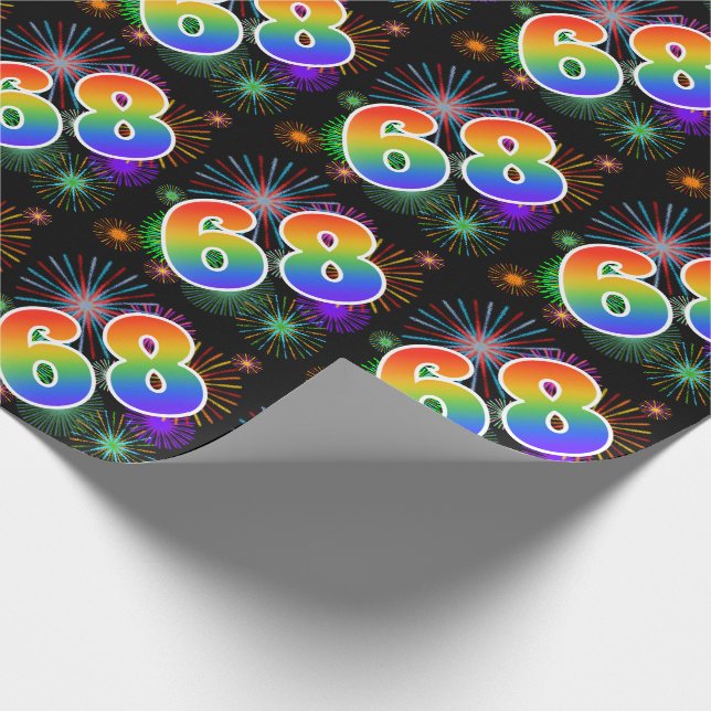 Farbenfrohe Feuerwerke + Regenbogenmuster "68" Eve Geschenkpapier (Ecke)