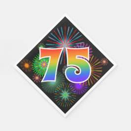 Farbenfrohe Feuerwerke + Regenbogenmuster "75" Eve Serviette