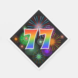 Farbenfrohe Feuerwerke + Regenbogenmuster "77" Eve Serviette
