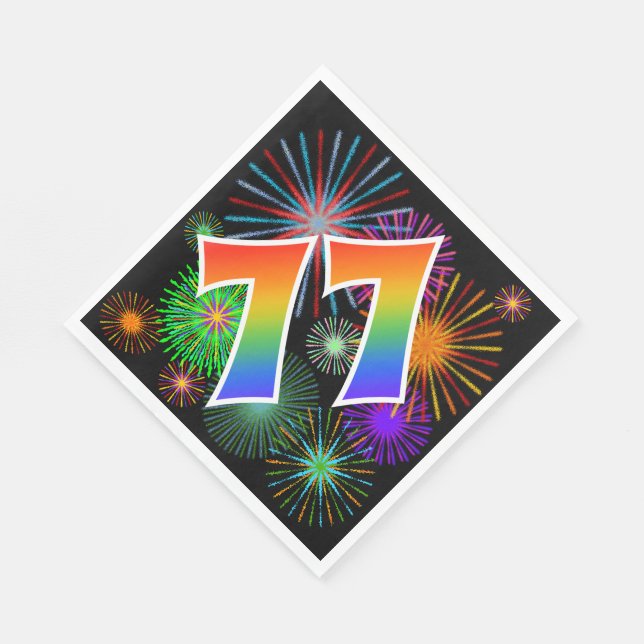 Farbenfrohe Feuerwerke + Regenbogenmuster "77" Eve Serviette (Ecke)