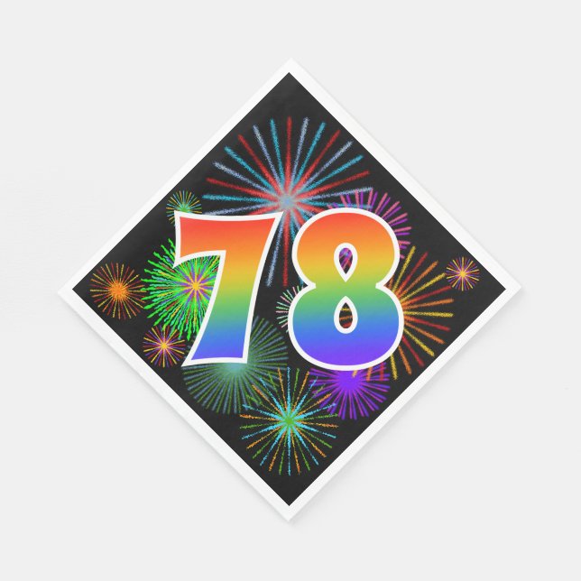 Farbenfrohe Feuerwerke + Regenbogenmuster "78" Eve Serviette (Ecke)