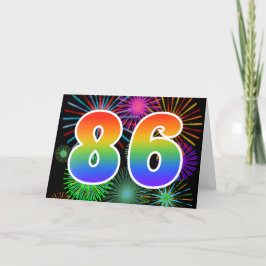 Farbenfrohe Feuerwerke + Regenbogenmuster "86" Ere Karte