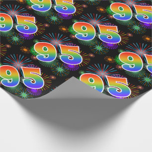 Farbenfrohe Feuerwerke + Regenbogenmuster "95" Eve Geschenkpapier