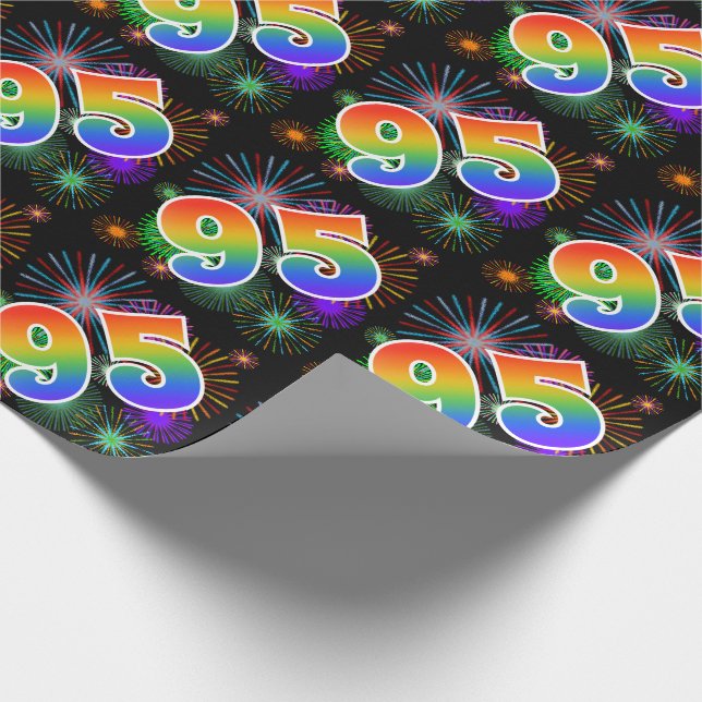 Farbenfrohe Feuerwerke + Regenbogenmuster "95" Eve Geschenkpapier (Ecke)