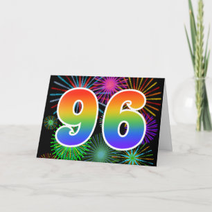 Farbenfrohe Feuerwerke + Regenbogenmuster "96" Eve Karte