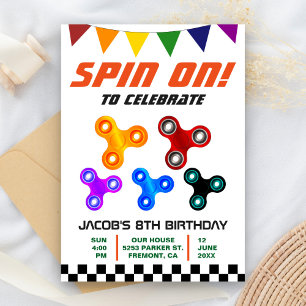 Farbenfrohe Fidget Spinner Kindergeburtstag Party  Einladung