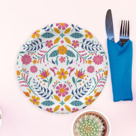 Farbenfrohe Fiesta Floral Baby Dusche Pappteller