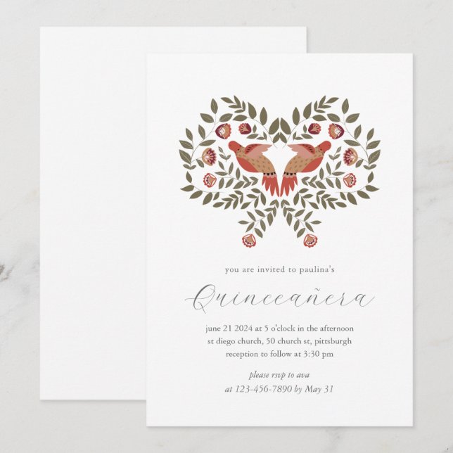 Farbenfrohe Fiesta Floral Quinceañera Einladung (Vorne/Hinten)