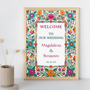 Farbenfrohe Fiesta Florale Stickerei Hochzeitsbegr Poster