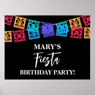 Farbenfrohe Fiesta-Geburtstagsfeier Schwarz Poster