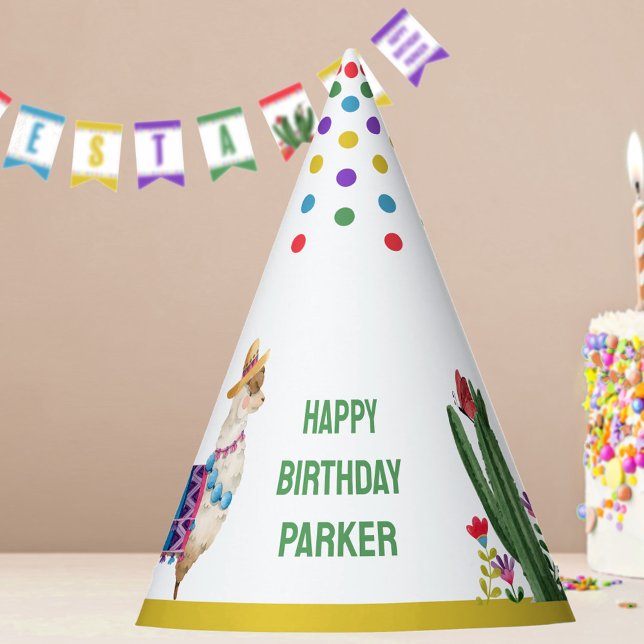 Farbenfrohe Fiesta-Kaktus jedes Alters Kindergebur Partyhütchen (Colorful fiesta theme party hats with Happy Birthday personalized for the guest of honor)