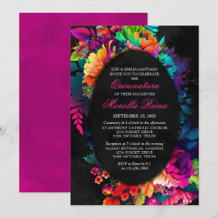 Farbenfrohe Fiesta Wasserfarbenflora Quinceñera Einladung
