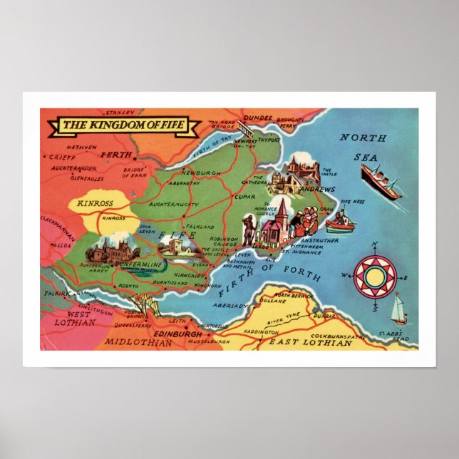 Farbenfrohe Fife Scotland Vintag Print Poster (Vorne)