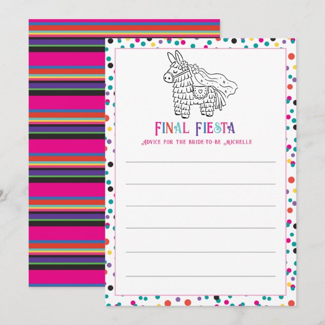 Farbenfrohe Final-Fiesta-Braut-Piñata-Junggesellin Hinweiskarte (Vorne/Hinten)